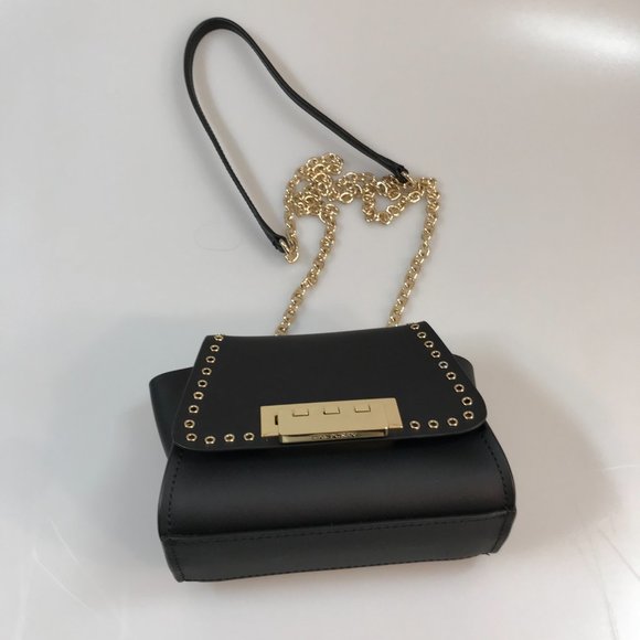 NWT Authentic ZAC Zac Posen Eartha Mini Grommet Chain Strap Crossbody in Black - Picture 2 of 10